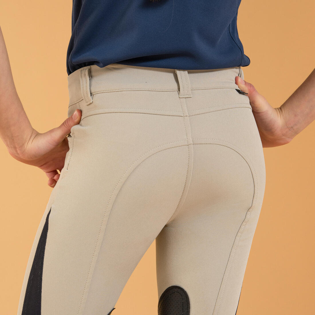 Pantalón de equitación ligero con badanas adherentes y malla beige para niño 500 - Image 5