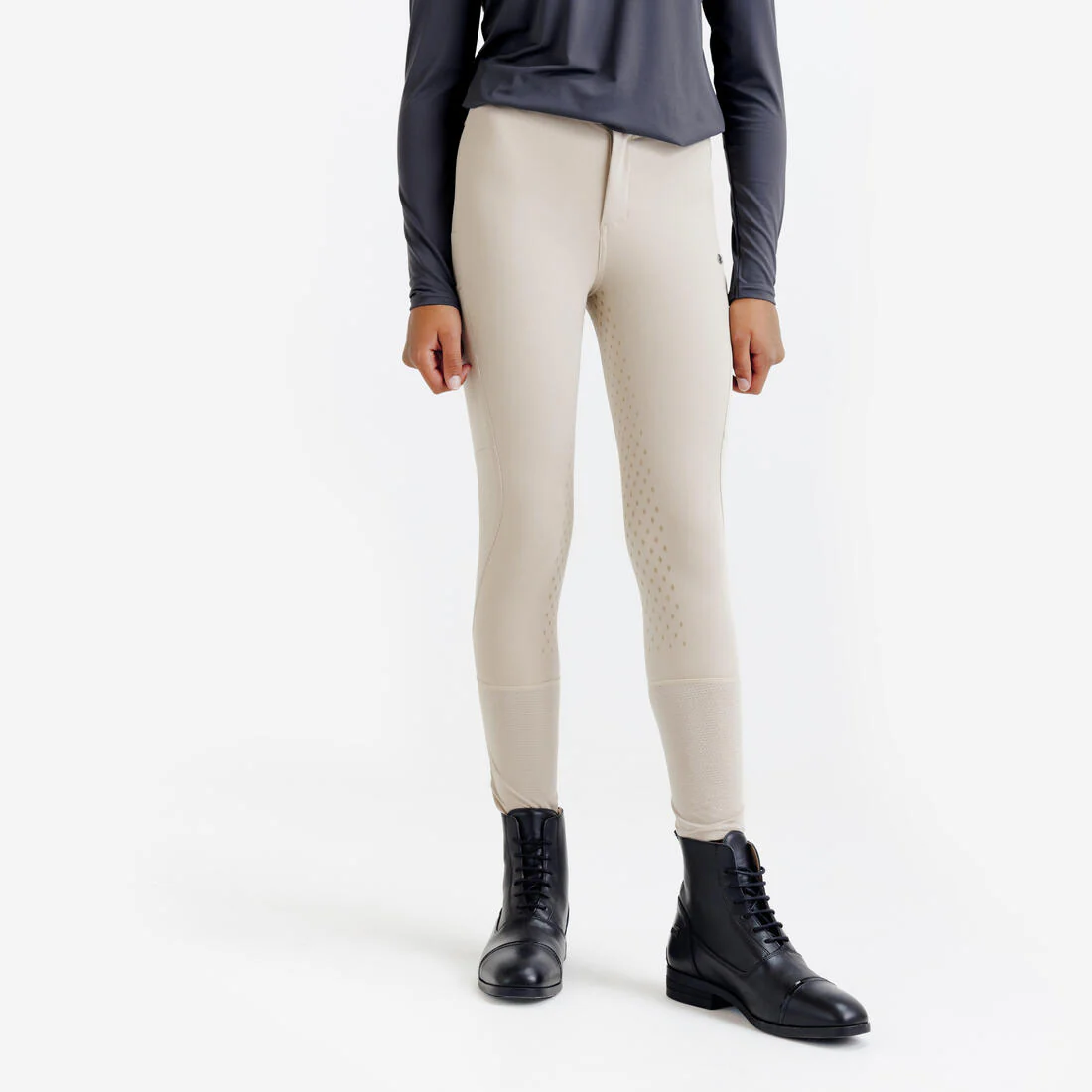 Pantalón de equitación ligero con malla con full grip beige para niños Club 500