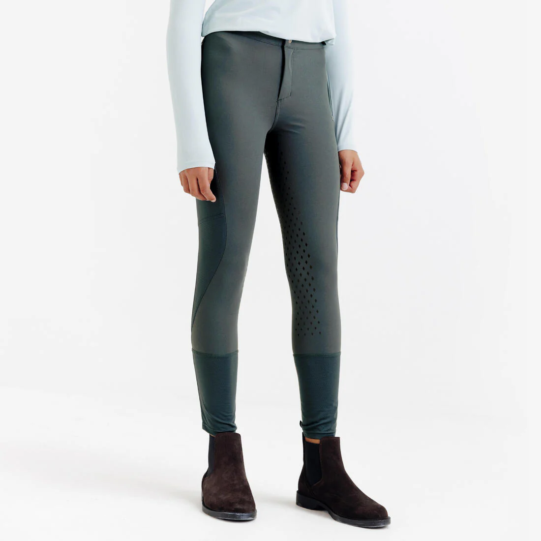 Pantalón de equitación ligero con malla con full grip beige para niños Club 500 - Image 2