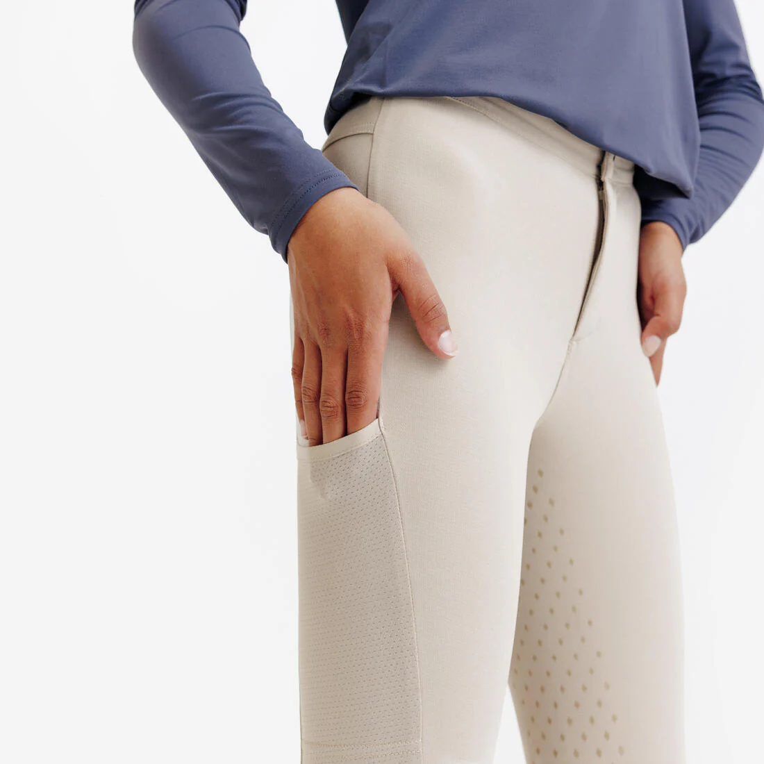 Pantalón de equitación ligero con malla con full grip beige para niños Club 500 - Image 5