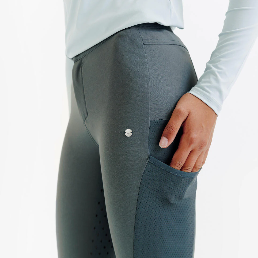Pantalón de equitación ligero con malla con full grip beige para niños Club 500 - Image 6