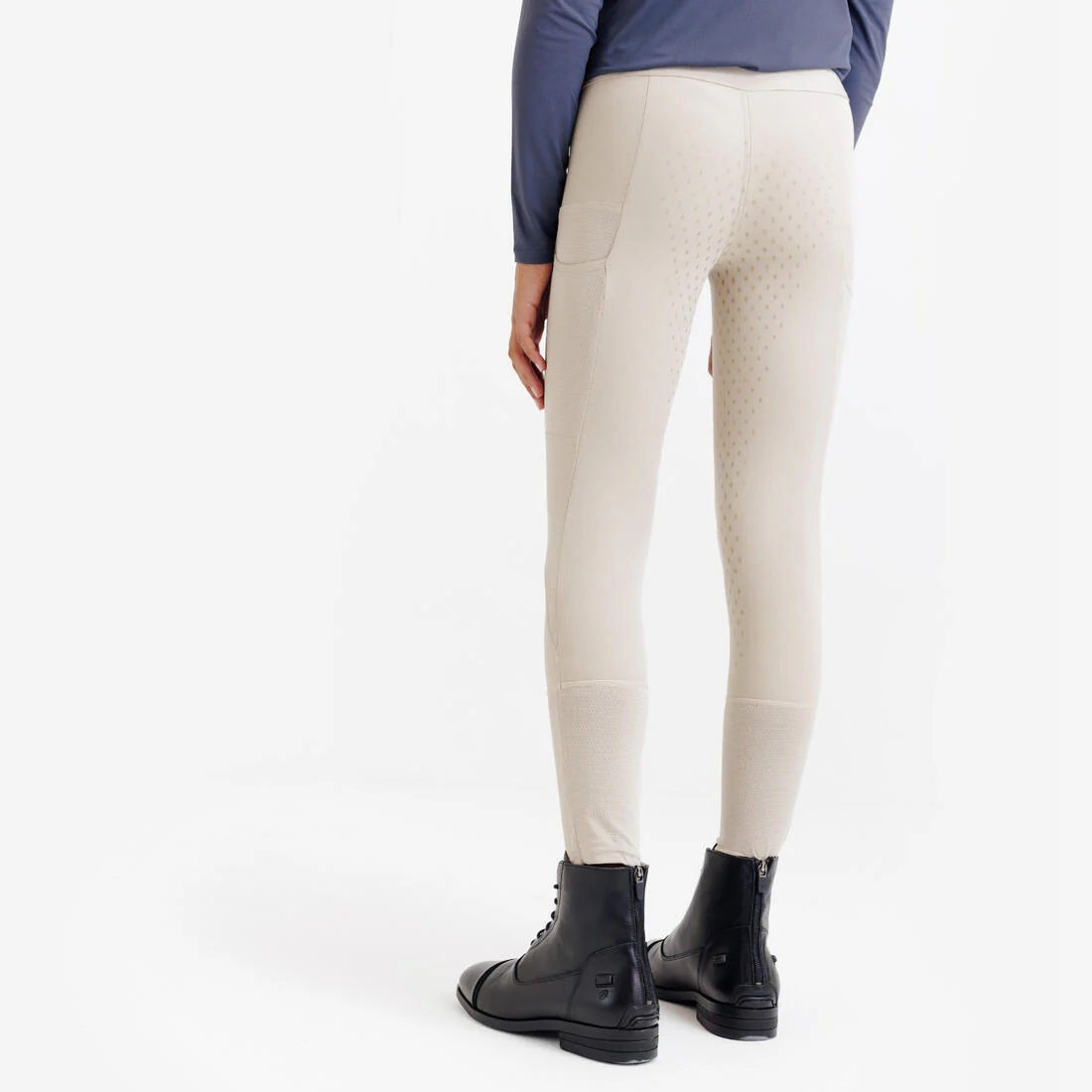 Pantalón de equitación ligero con malla con full grip beige para niños Club 500 - Image 8