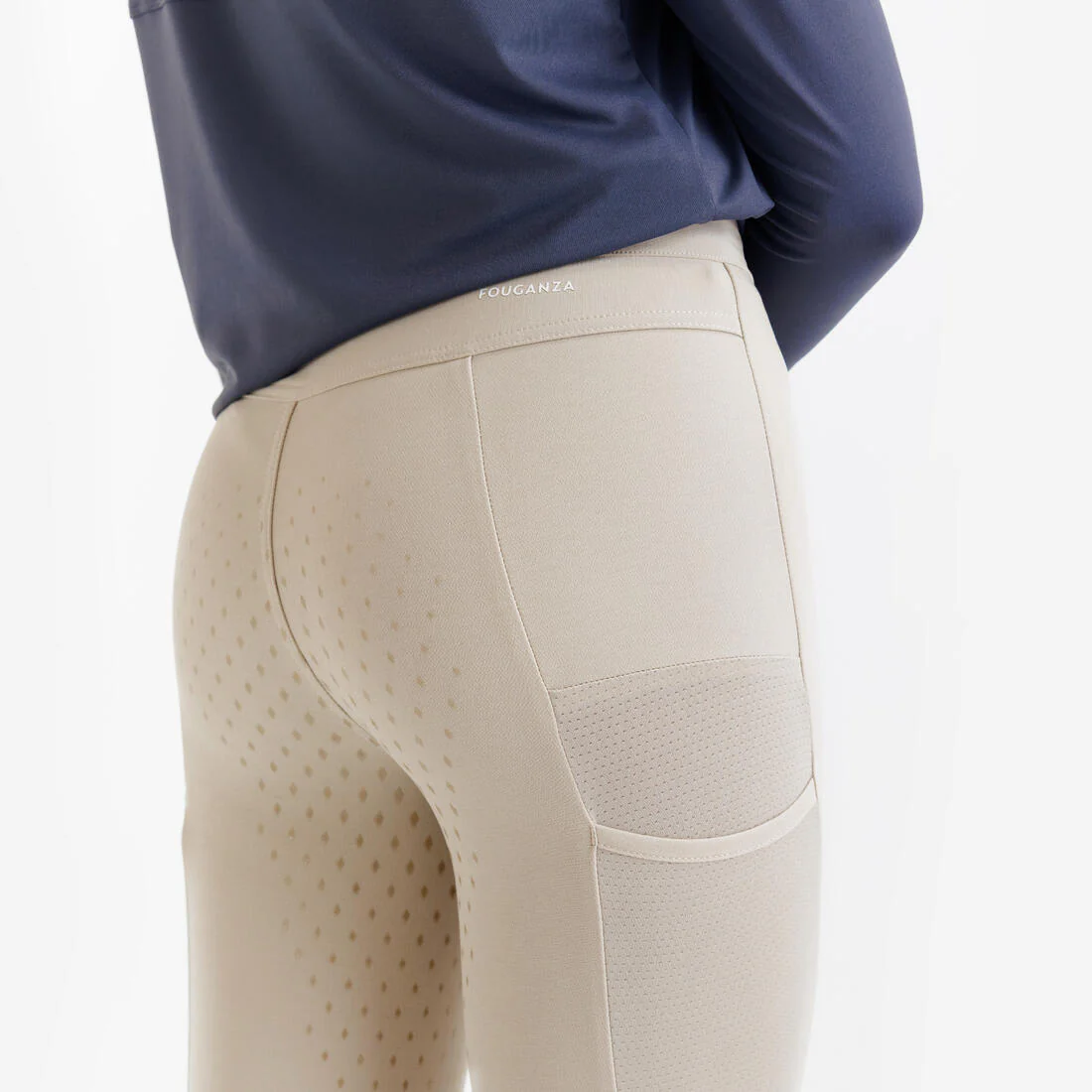 Pantalón de equitación ligero con malla con full grip beige para niños Club 500 - Image 9