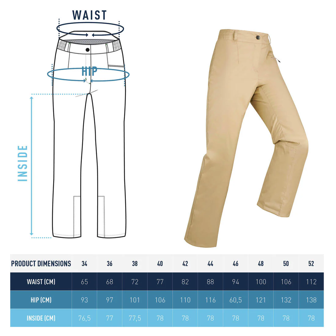 PANTALÓN DE ESQUÍ CÁLIDO MUJER 100 - BEIGE - Image 9
