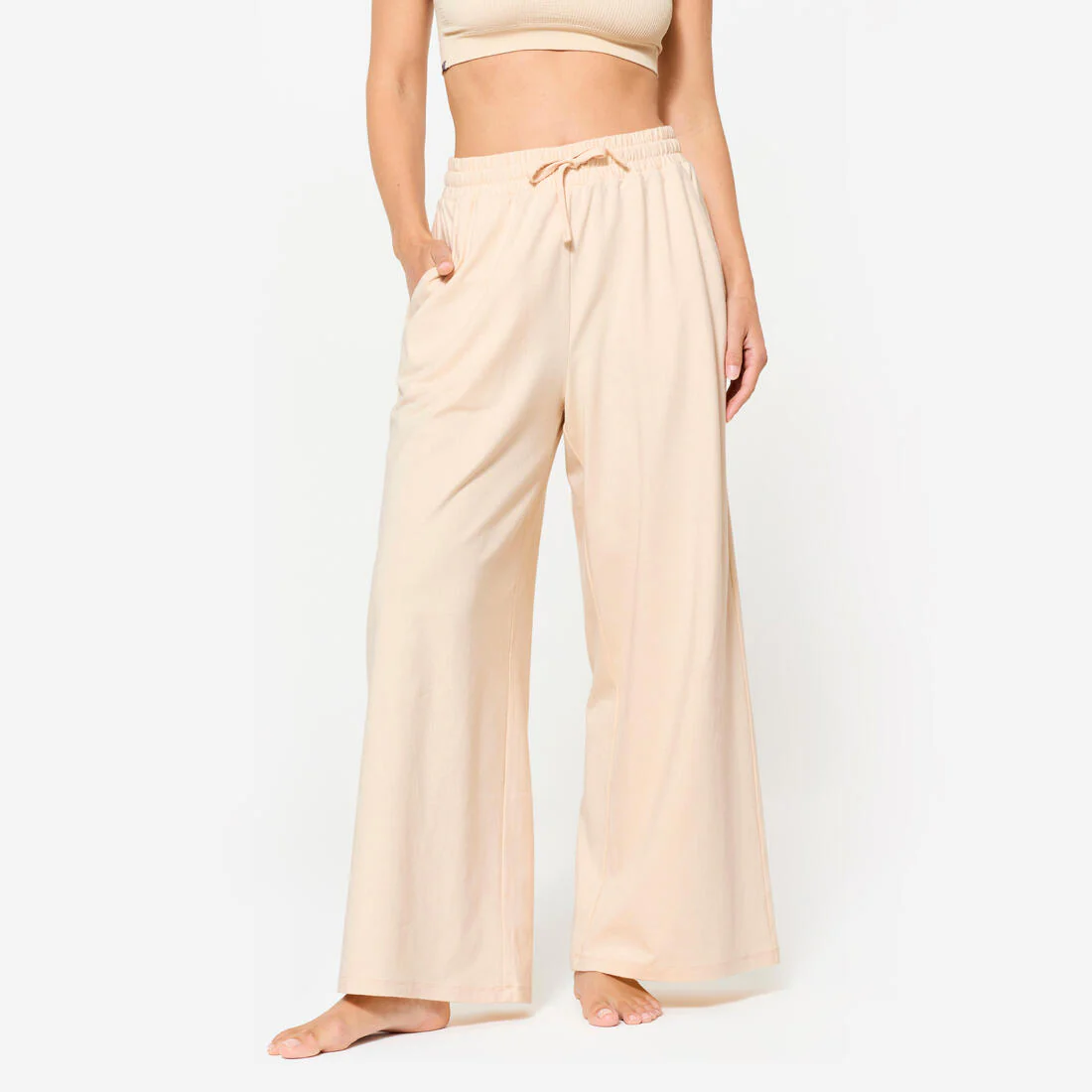 Pantalón de fitness ancho crema para mujer Flare 520