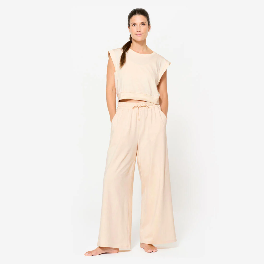 Pantalón de fitness ancho crema para mujer Flare 520 - Image 2