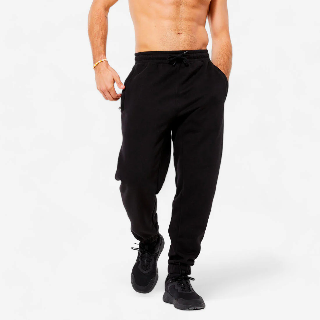 Pantalón de fitness cálido de corte recto negro para hombre