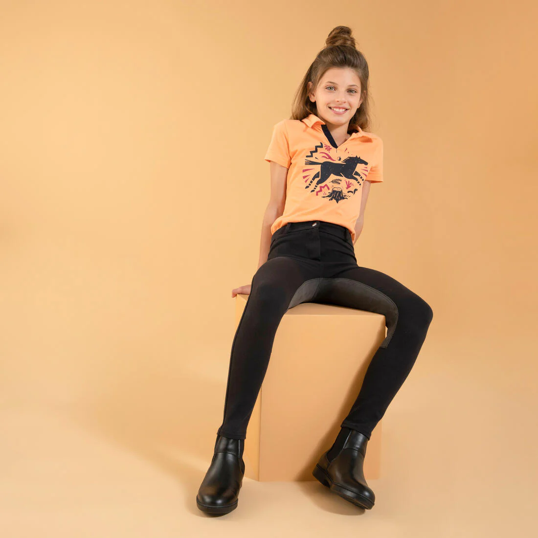 Pantalón Equitación Niños Negro Badana 180 - Image 2