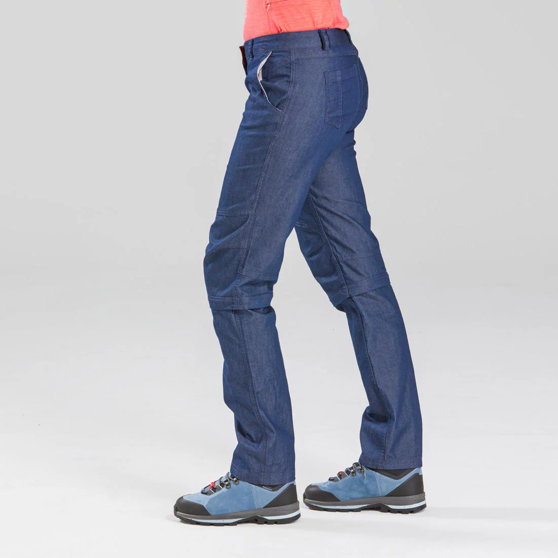 Pantalón transformable trekking viaje TRAVEL 100 mujer azul denim - Image 6