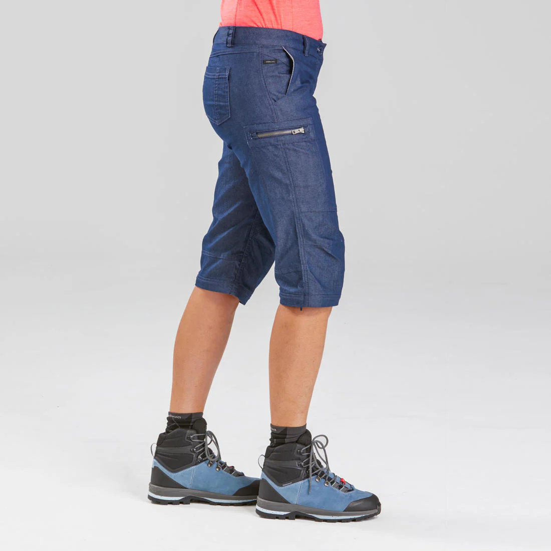 Pantalón transformable trekking viaje TRAVEL 100 mujer azul denim - Image 8