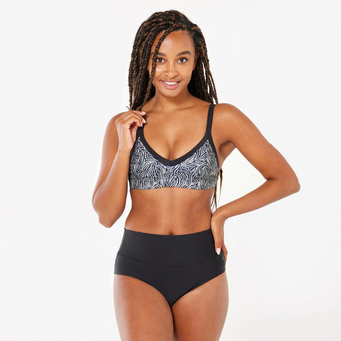 Panty de bikini de natación de tiro alto tipo short negro para mujer Eva 100 - Image 2