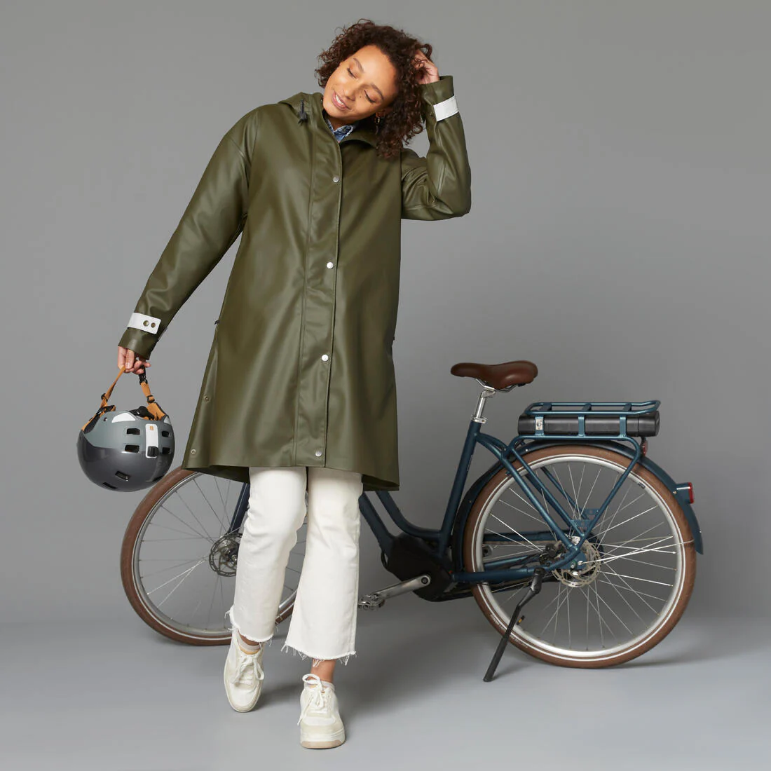 Parka de ciclismo urbano impermeable caqui unisex 540 - Image 14