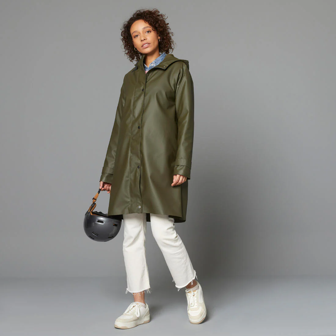 Parka de ciclismo urbano impermeable caqui unisex 540 - Image 9