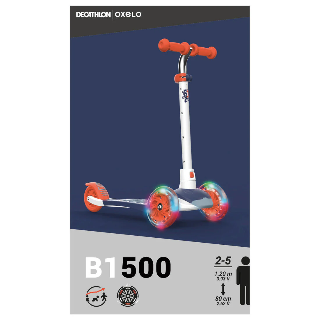 PATÍN DEL DIABLO DE 3 RUEDAS NIÑO B1 500 AZUL NARANJA - Image 17