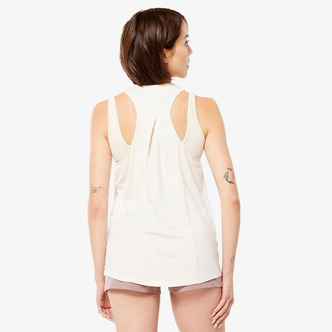 Playera con tirantes de yoga de algodón y color crudo con estampado - Image 5