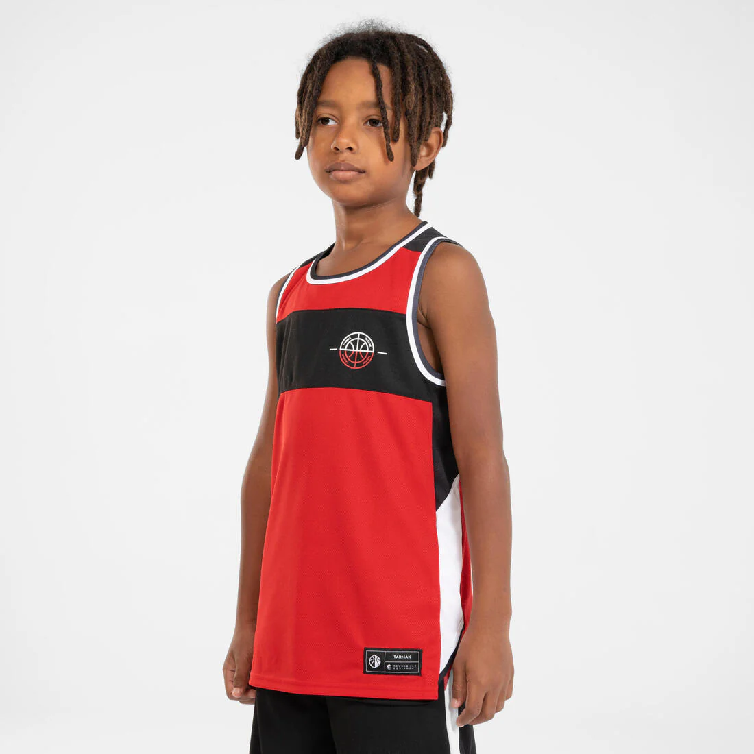PLAYERA DE BÁSQUETBOL REVERSIBLE NIÑO - T500R ROJO NEGRO