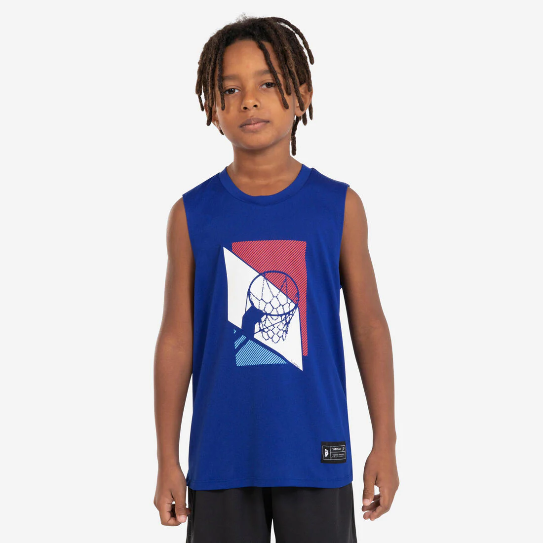 Playera de básquetbol sin mangas azul junior