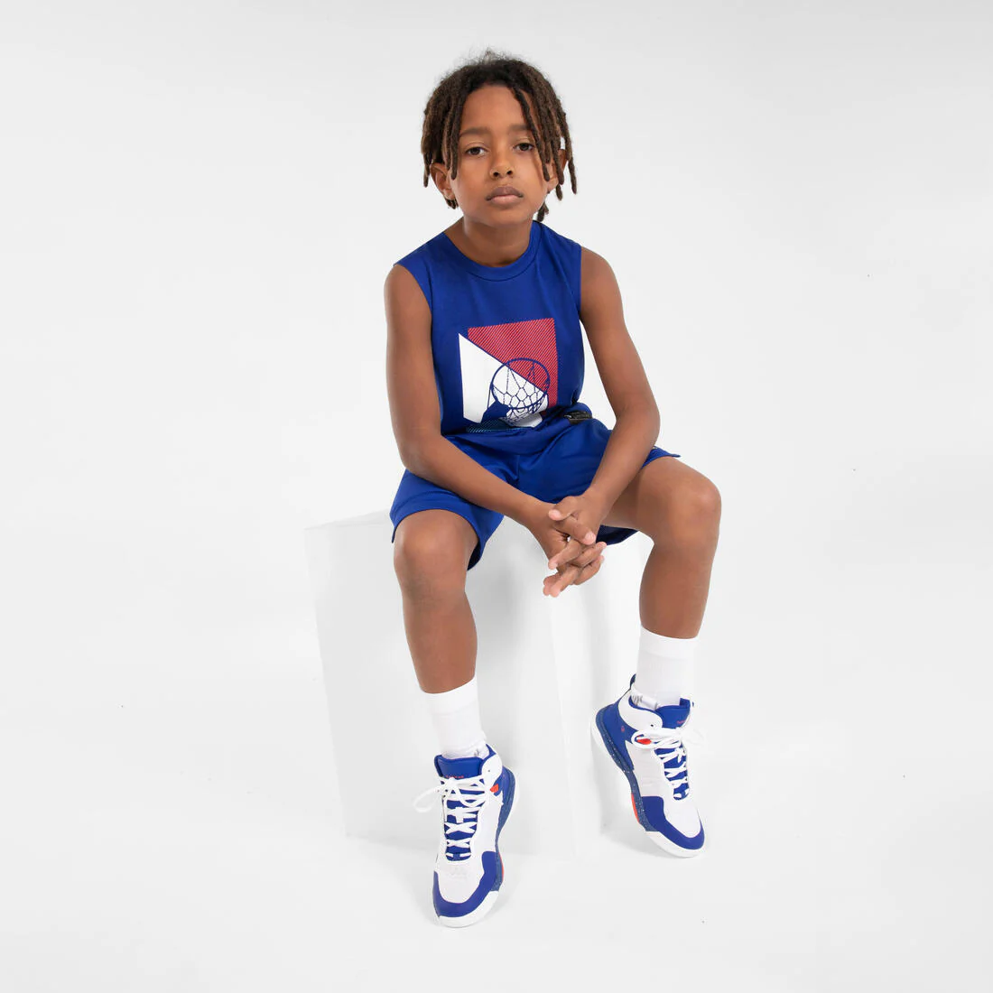 Playera de básquetbol sin mangas azul junior - Image 5