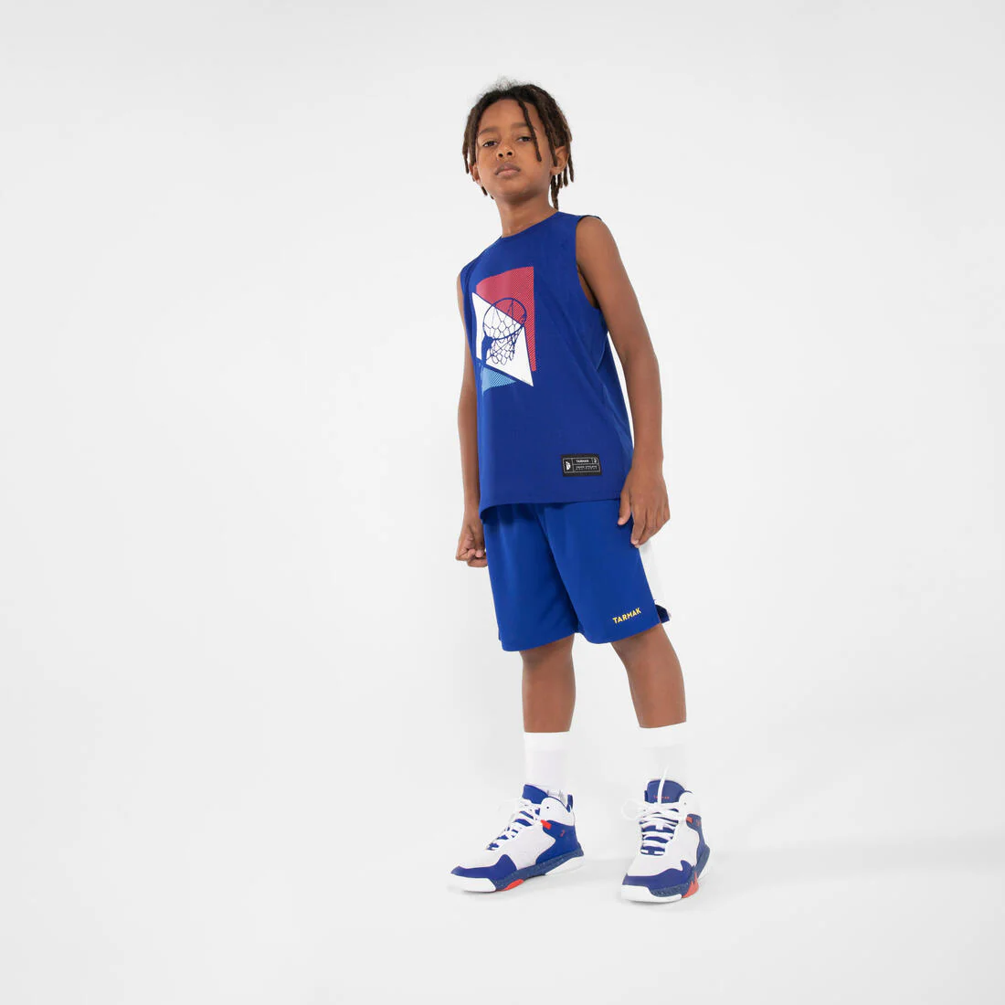 Playera de básquetbol sin mangas azul junior - Image 8