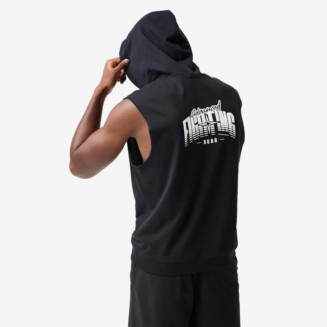 Playera de box sin mangas con capucha negra - Image 2