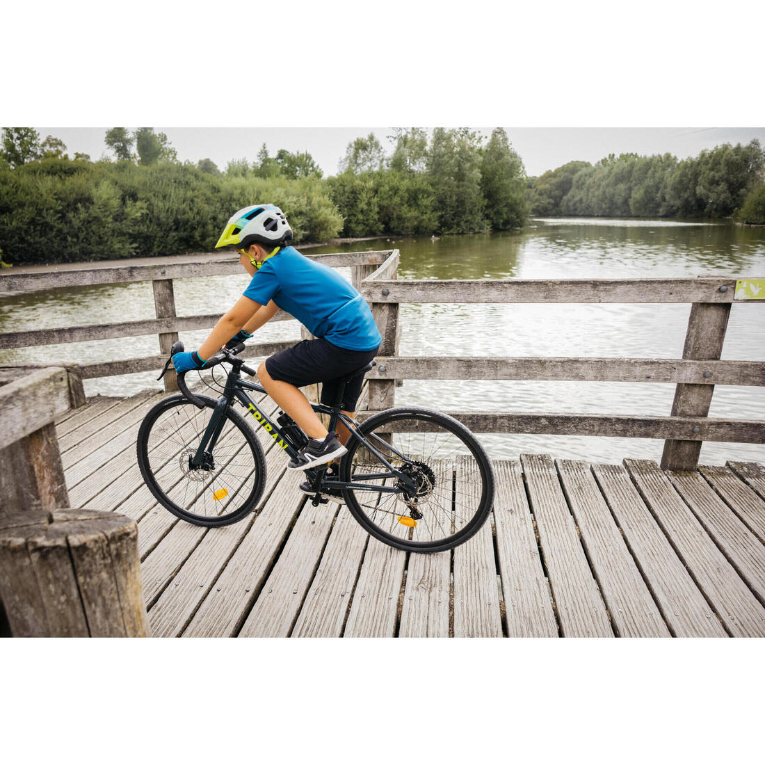 Playera de ciclismo de manga corta azul para niños 100 - Image 10