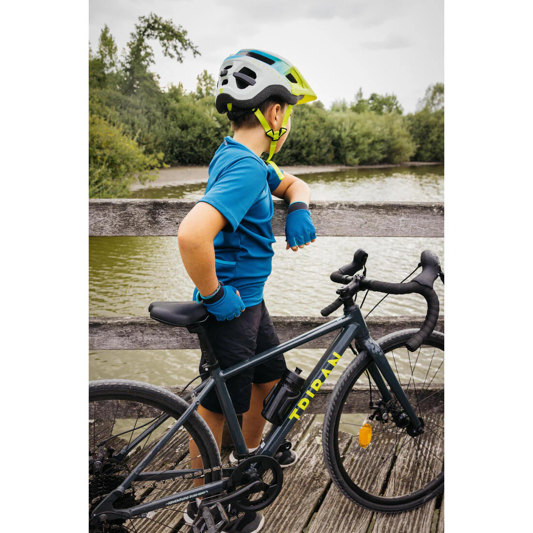 Playera de ciclismo de manga corta azul para niños 100 - Image 12