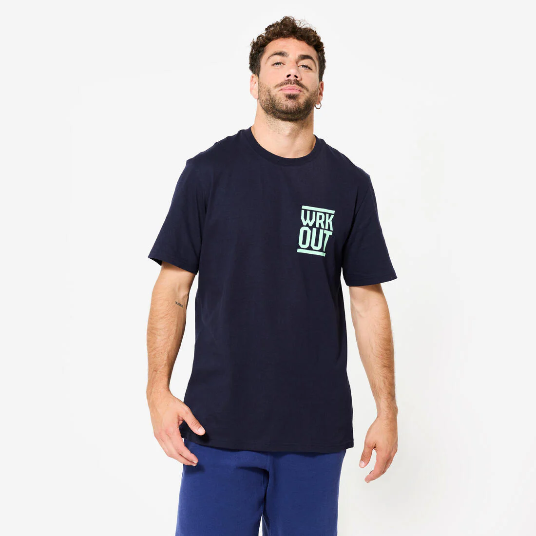 Playera de fitness azul con estampado para hombre 500 Essential