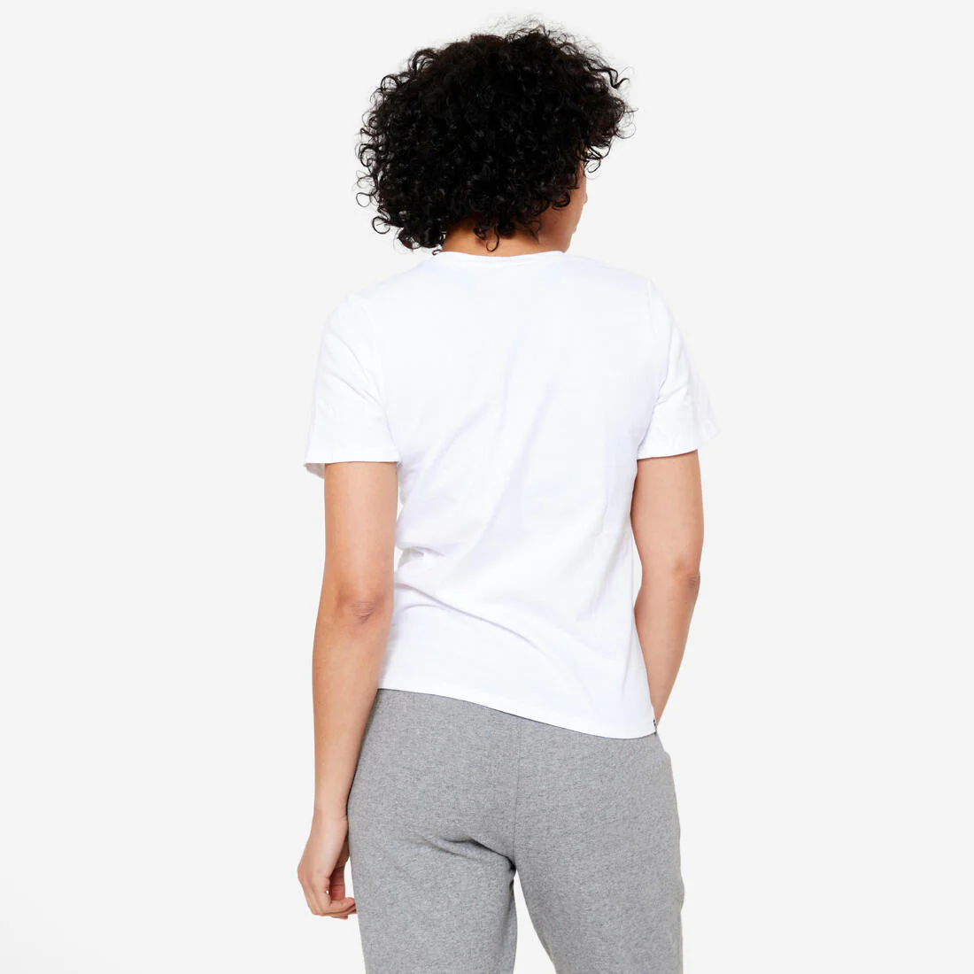 Playera de fitness de algodón con cuello V blanca para mujer - Image 13