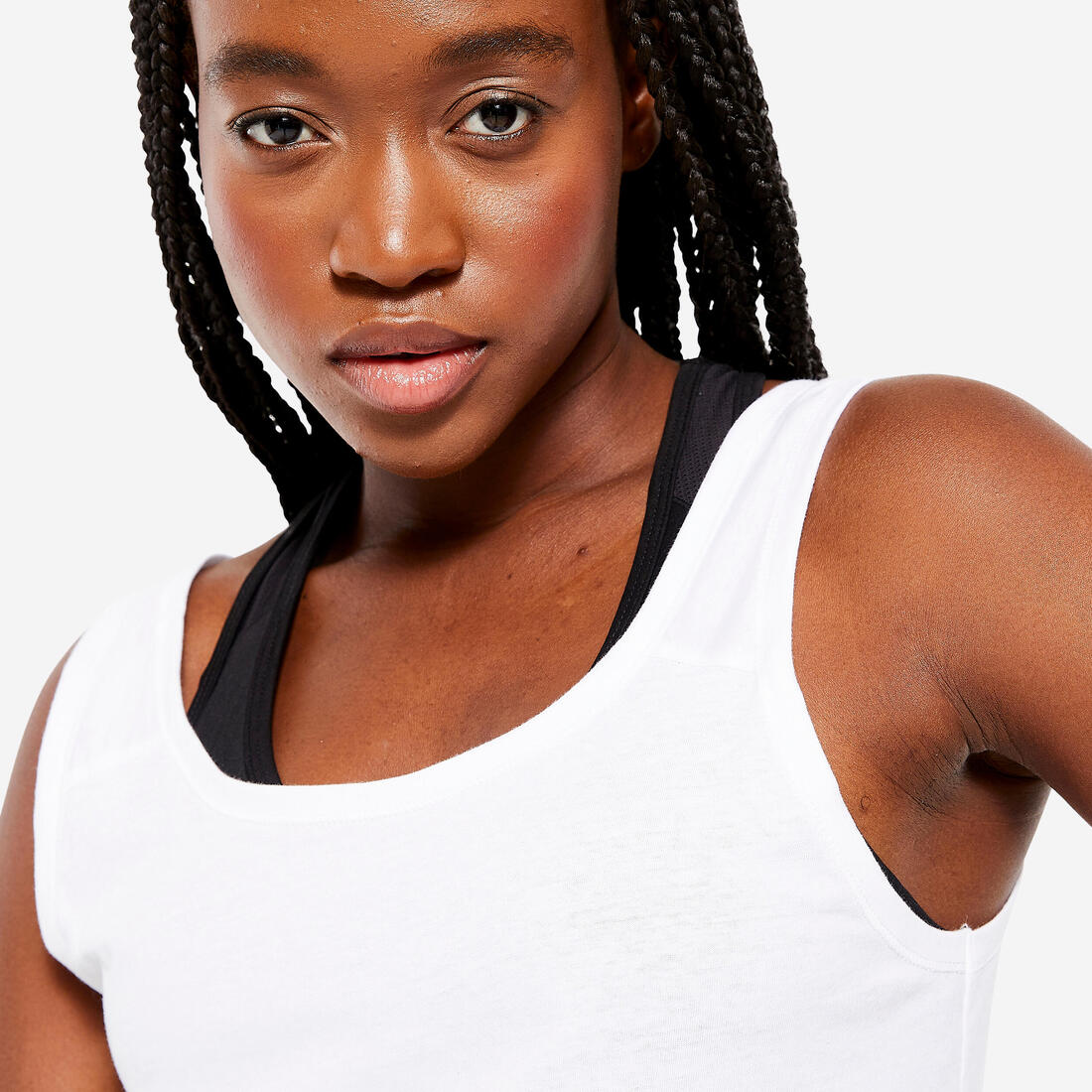 Playera de fitness de corte recto sin mangas blanca para mujer 100 - Image 3