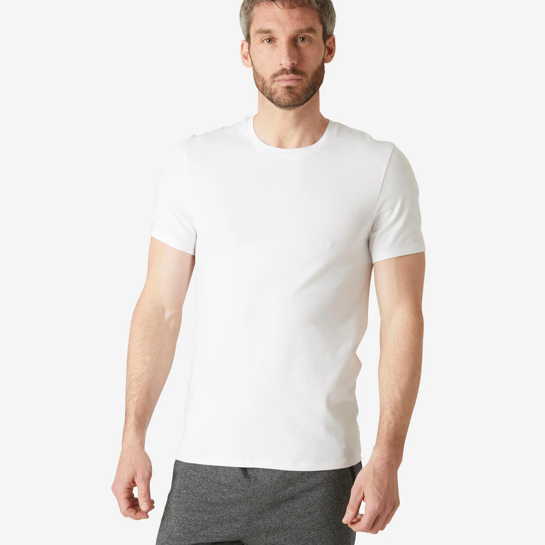 Playera de fitness de corte slim blanca glaciar para hombre 500