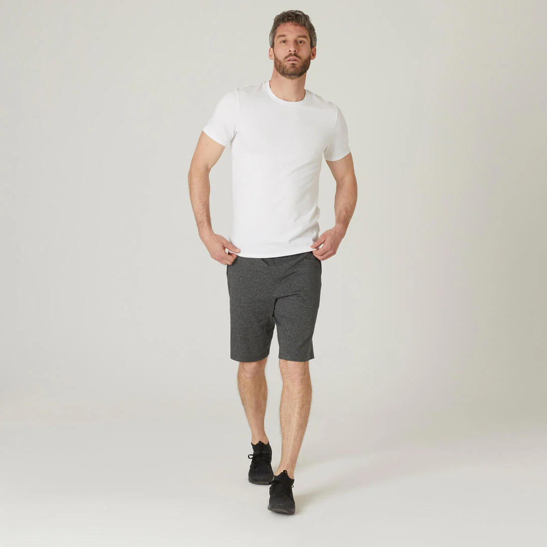 Playera de fitness de corte slim blanca glaciar para hombre 500 - Image 8