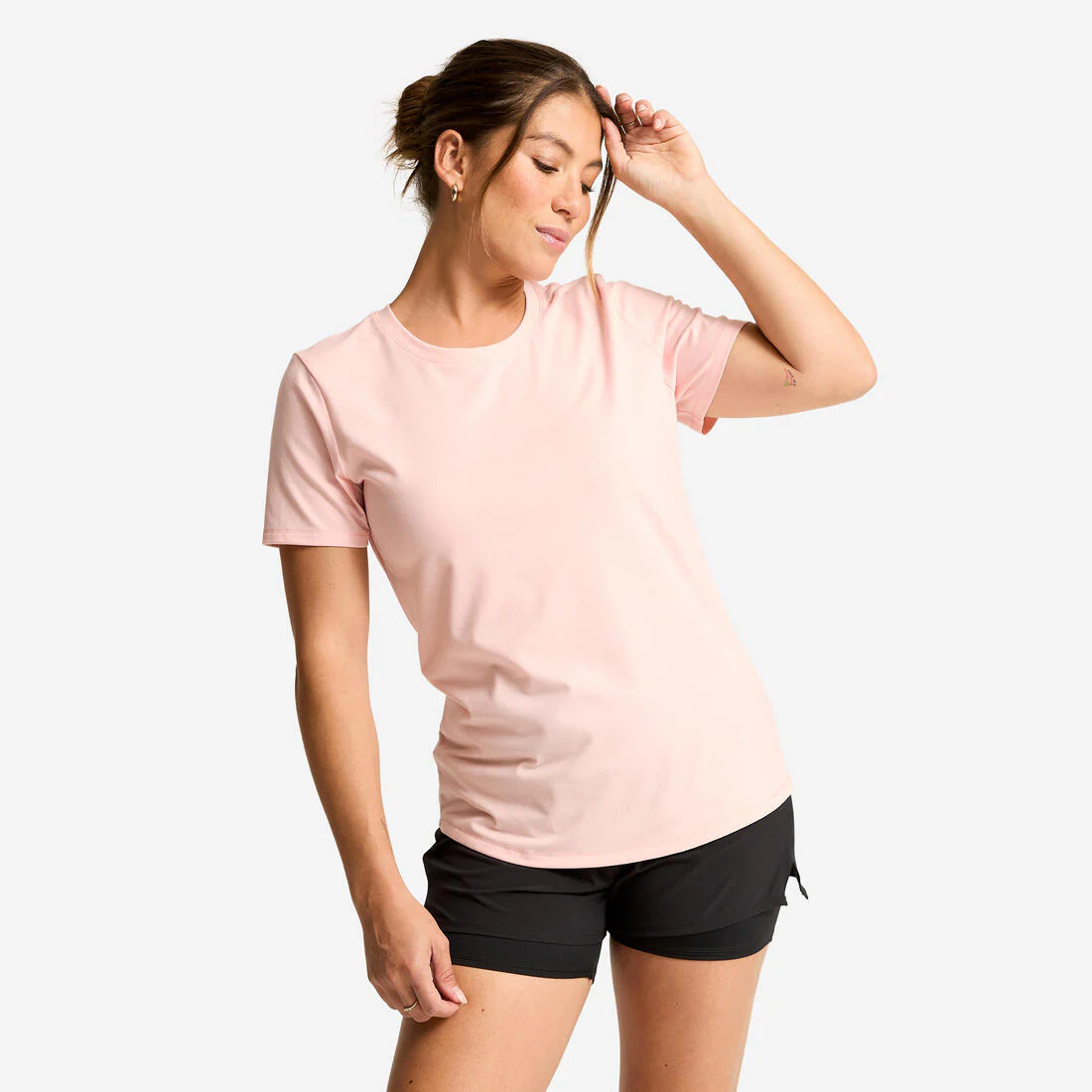 Playera de fitness de manga corta rosa para mujer Coolmax