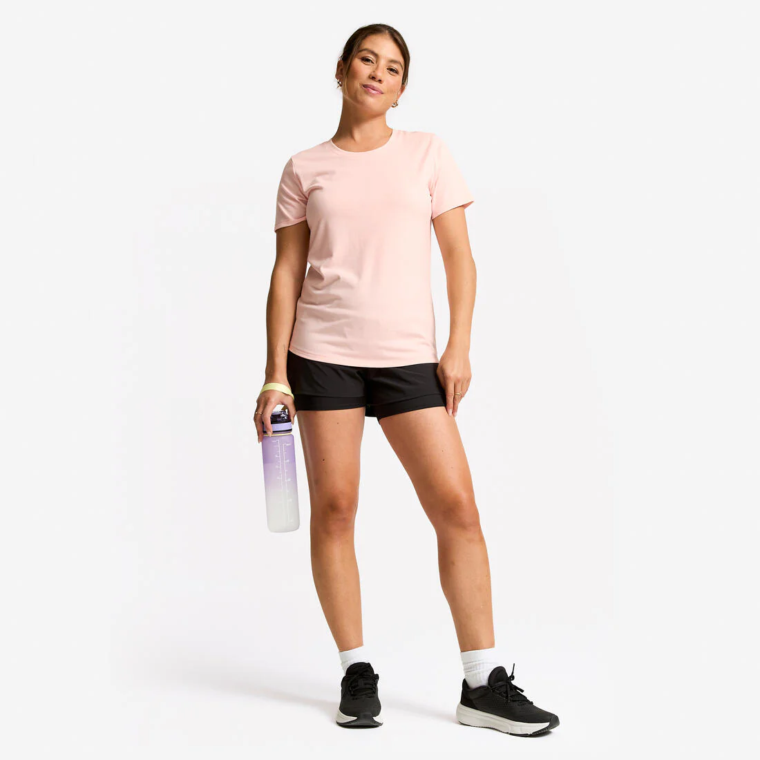 Playera de fitness de manga corta rosa para mujer Coolmax - Image 2