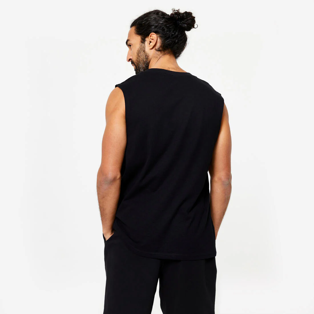 Playera de fitness extensible sin mangas negra para hombre 500 - Image 4