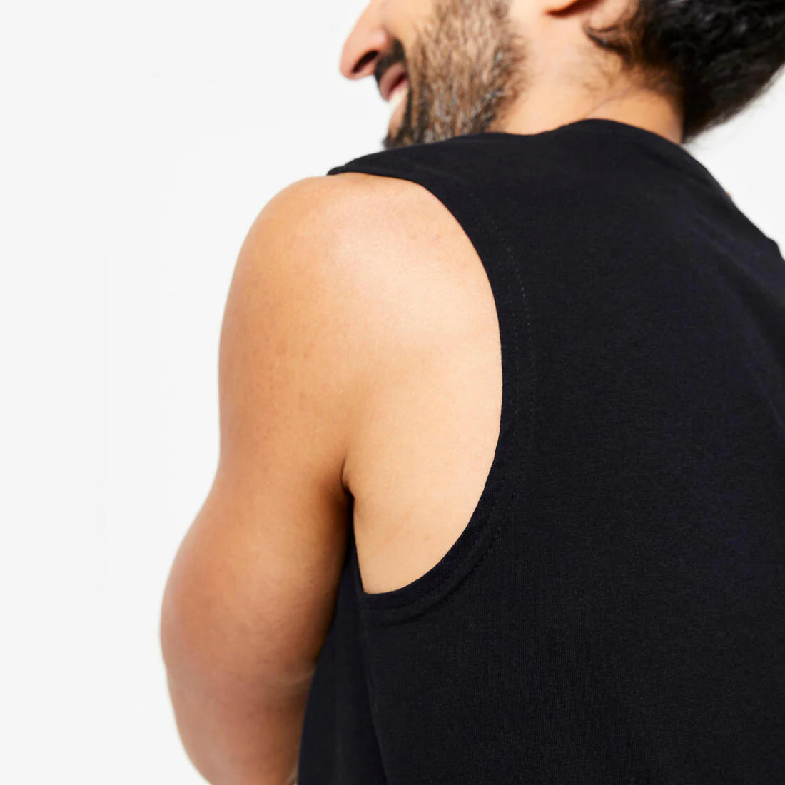 Playera de fitness extensible sin mangas negra para hombre 500 - Image 5