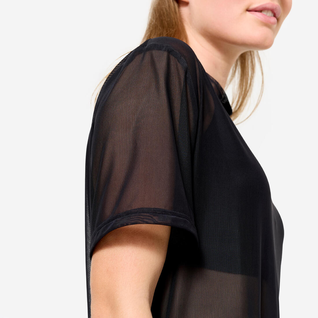 Playera de fitness holgada de rejilla negra para mujer - Image 5