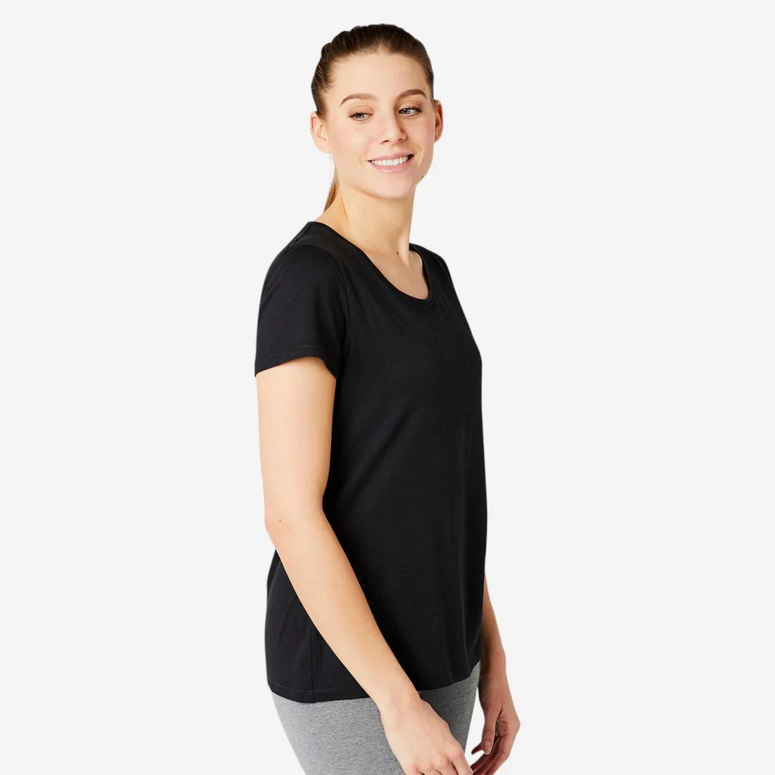 Playera de Fitness para Mujer - 500 - Negro - Manga Corta - Corte Recto - Cuello Redondo - Algodón
