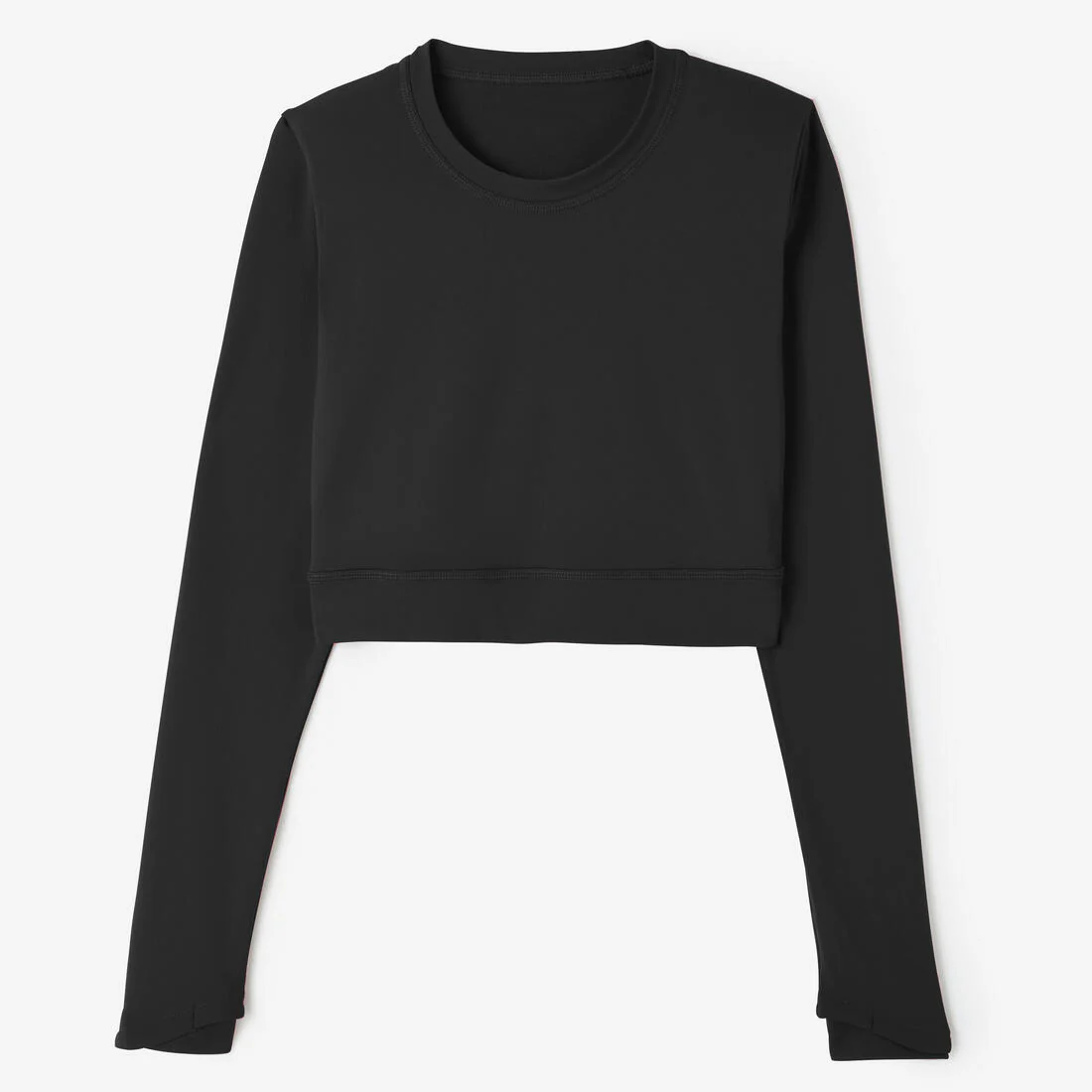 Playera de fitness tipo crop top de manga larga negra para mujer FTS 500 - Image 7