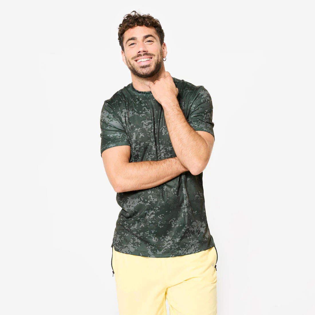Camiseta Fitness Hombre Negro Humo Manga Corta Cuello Redondo Transpirable