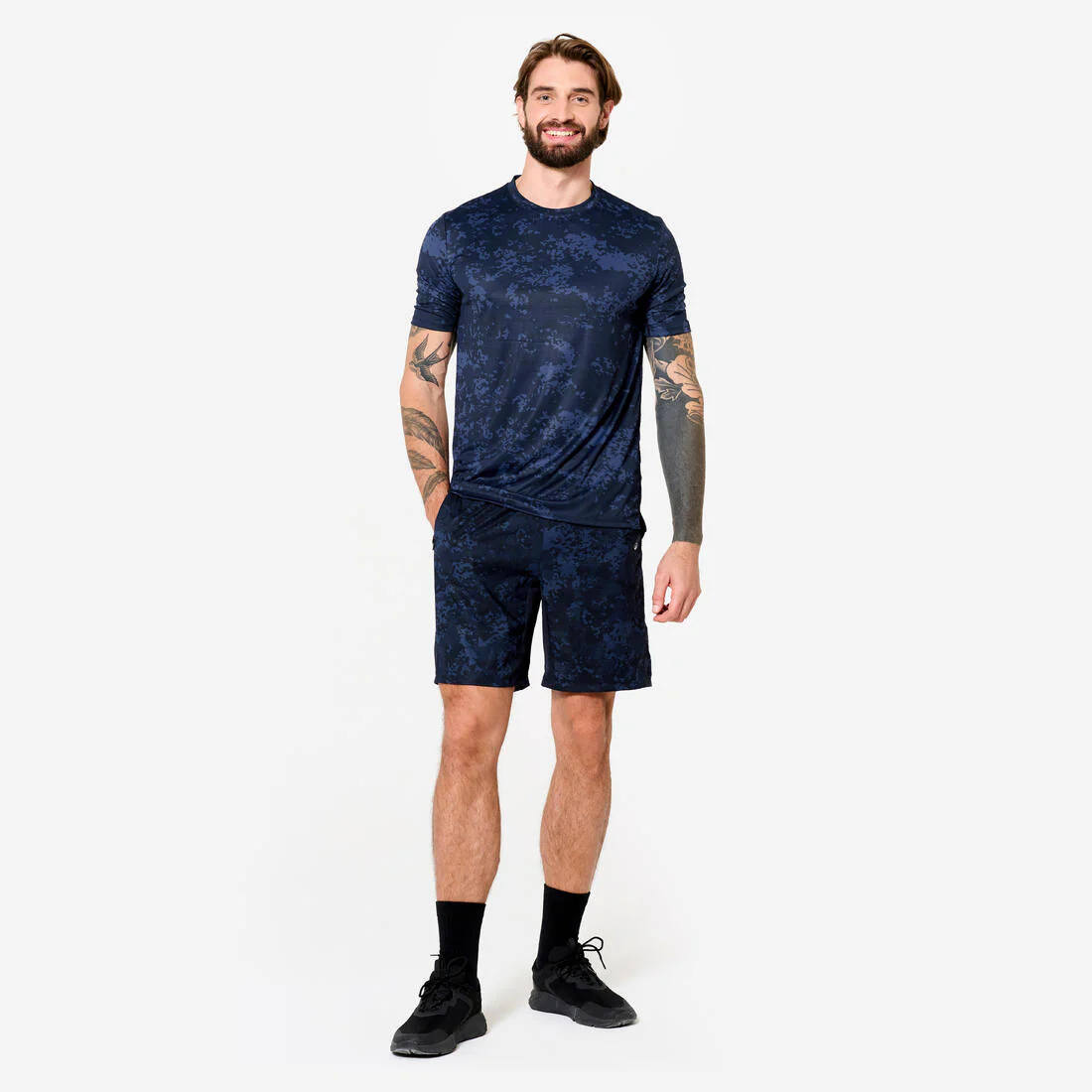 Camiseta Fitness Hombre Negro Humo Manga Corta Cuello Redondo Transpirable - Image 11