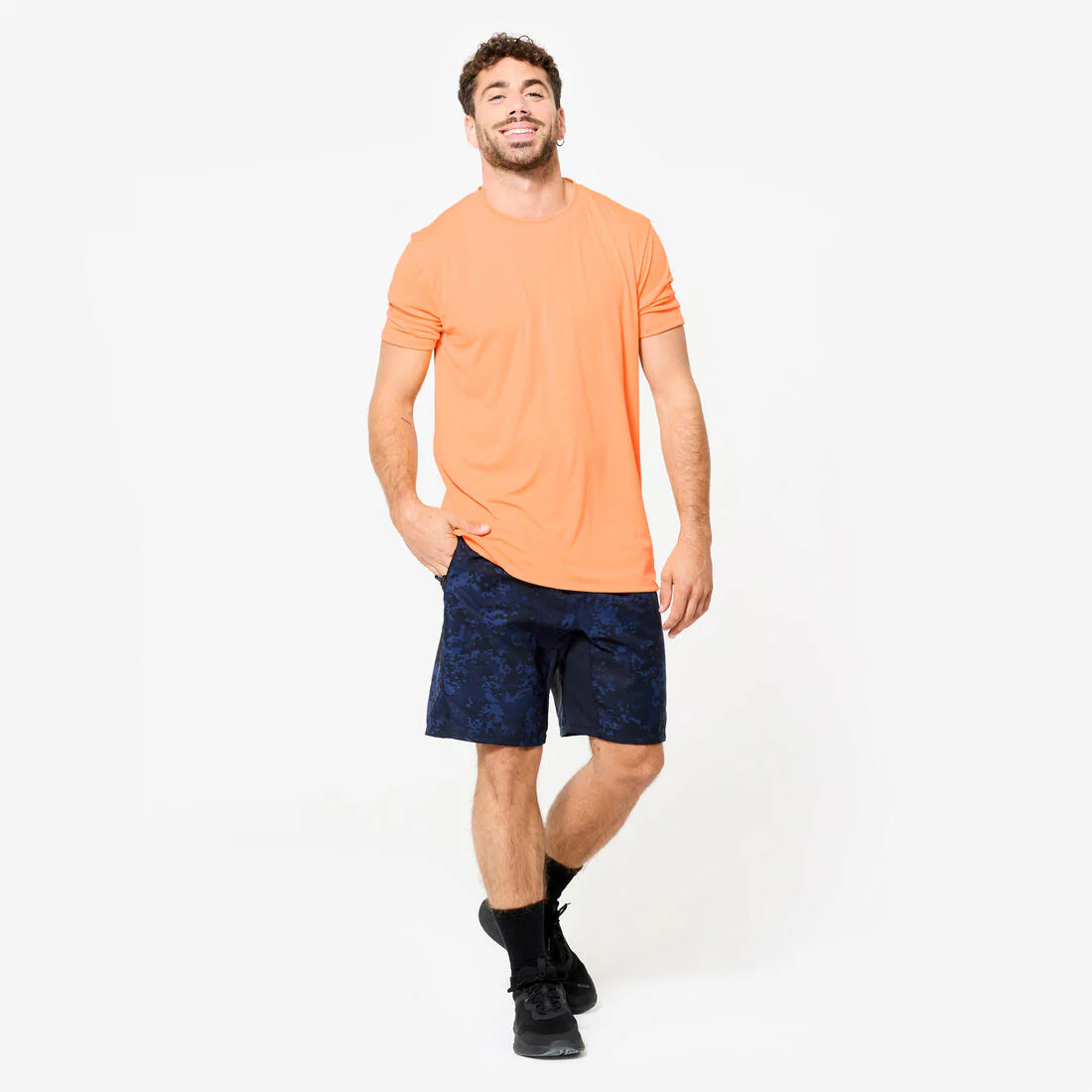 Camiseta Fitness Hombre Negro Humo Manga Corta Cuello Redondo Transpirable - Image 9