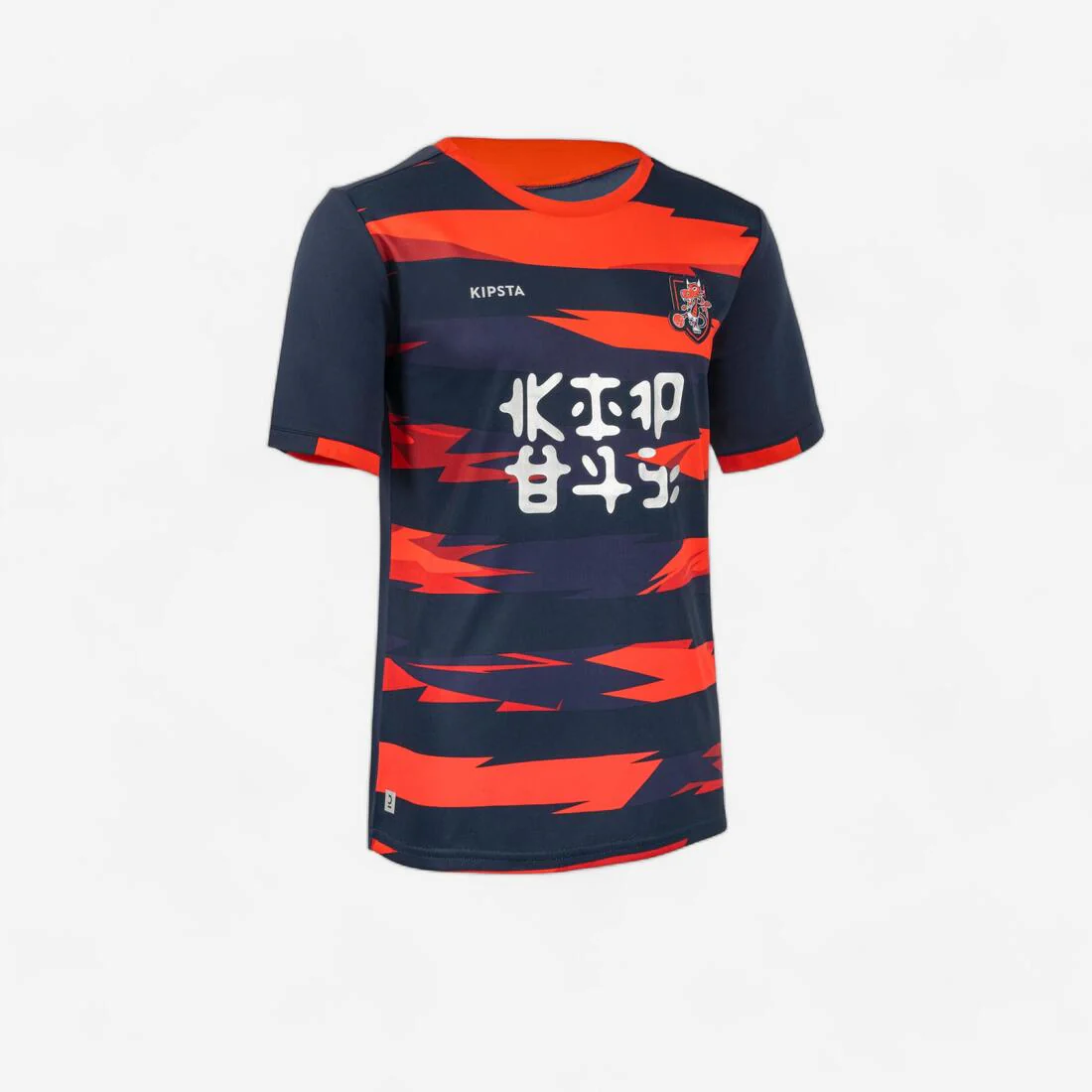 Playera de futbol de manga corta de dragón azul con rojo para niños
