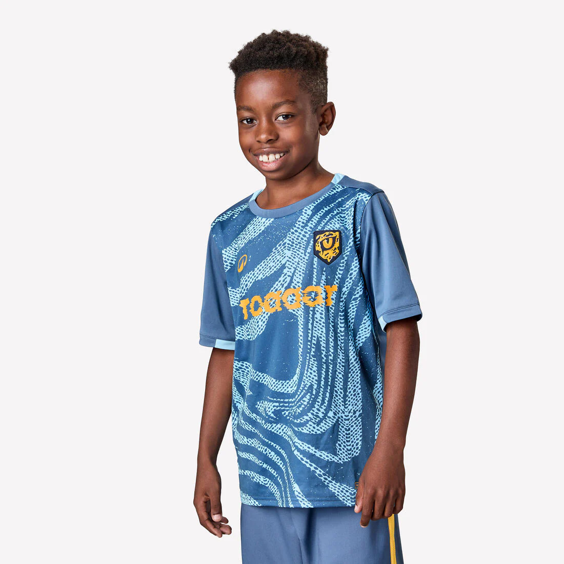 Playera de futbol de rayas azules y violetas con rinoceronte para niños Viralto - Image 2