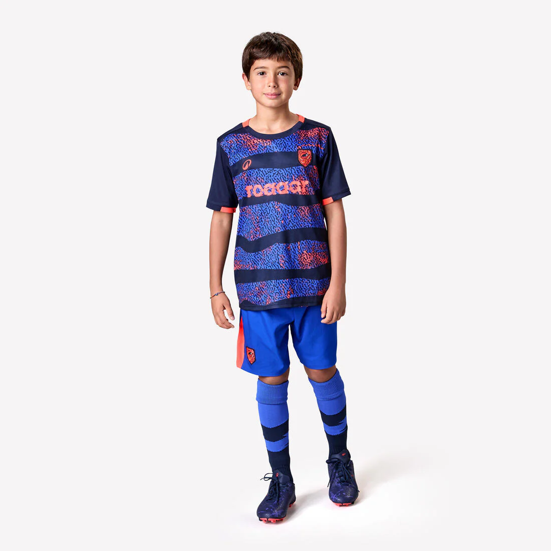 Playera de futbol de rayas azules y violetas con rinoceronte para niños Viralto - Image 3
