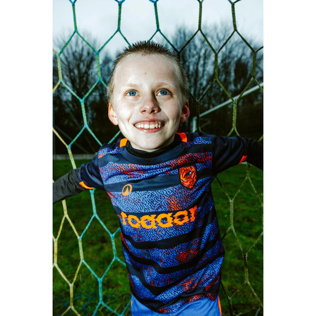Playera de futbol de rayas azules y violetas con rinoceronte para niños Viralto - Image 46