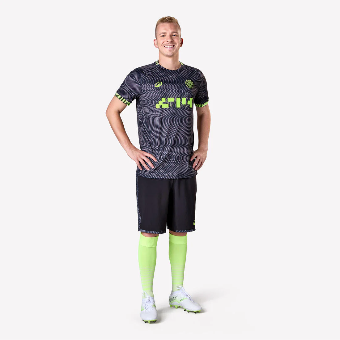 Playera de futbol negra con amarillo fluorescente para adulto Viralto II Wavy - Image 11