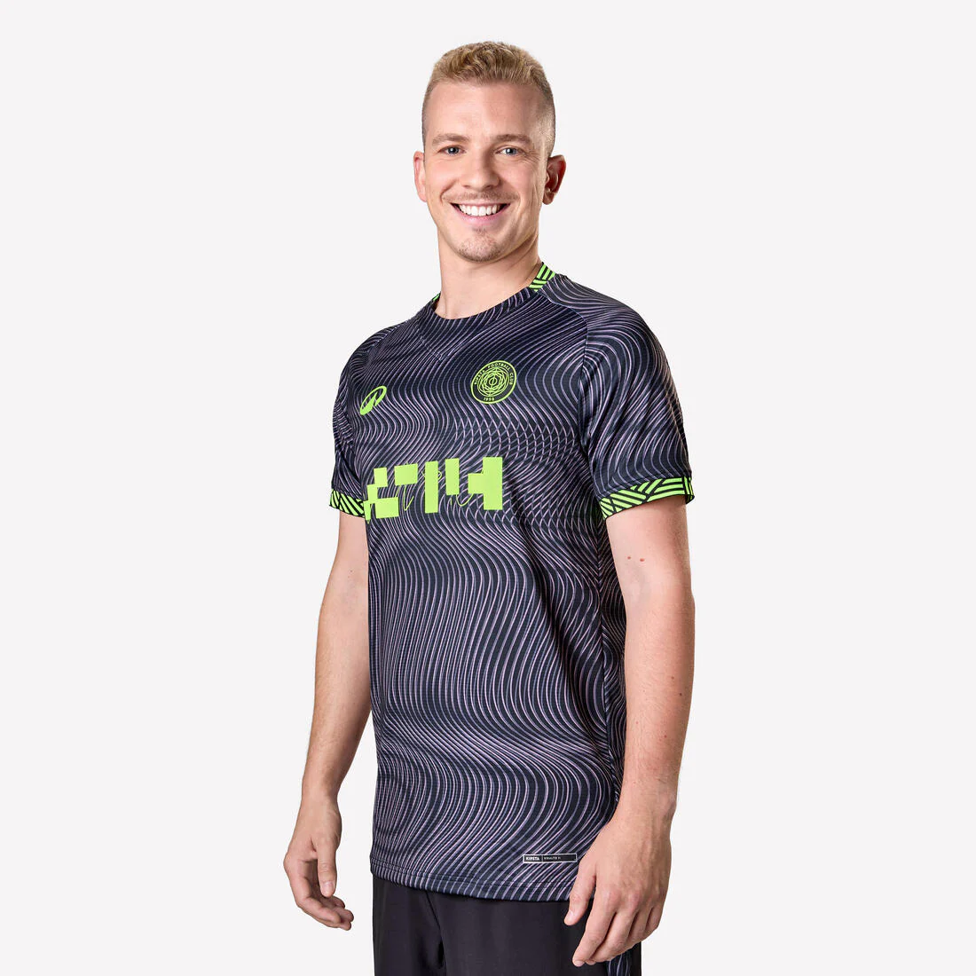 Playera de futbol negra con amarillo fluorescente para adulto Viralto II Wavy - Image 3