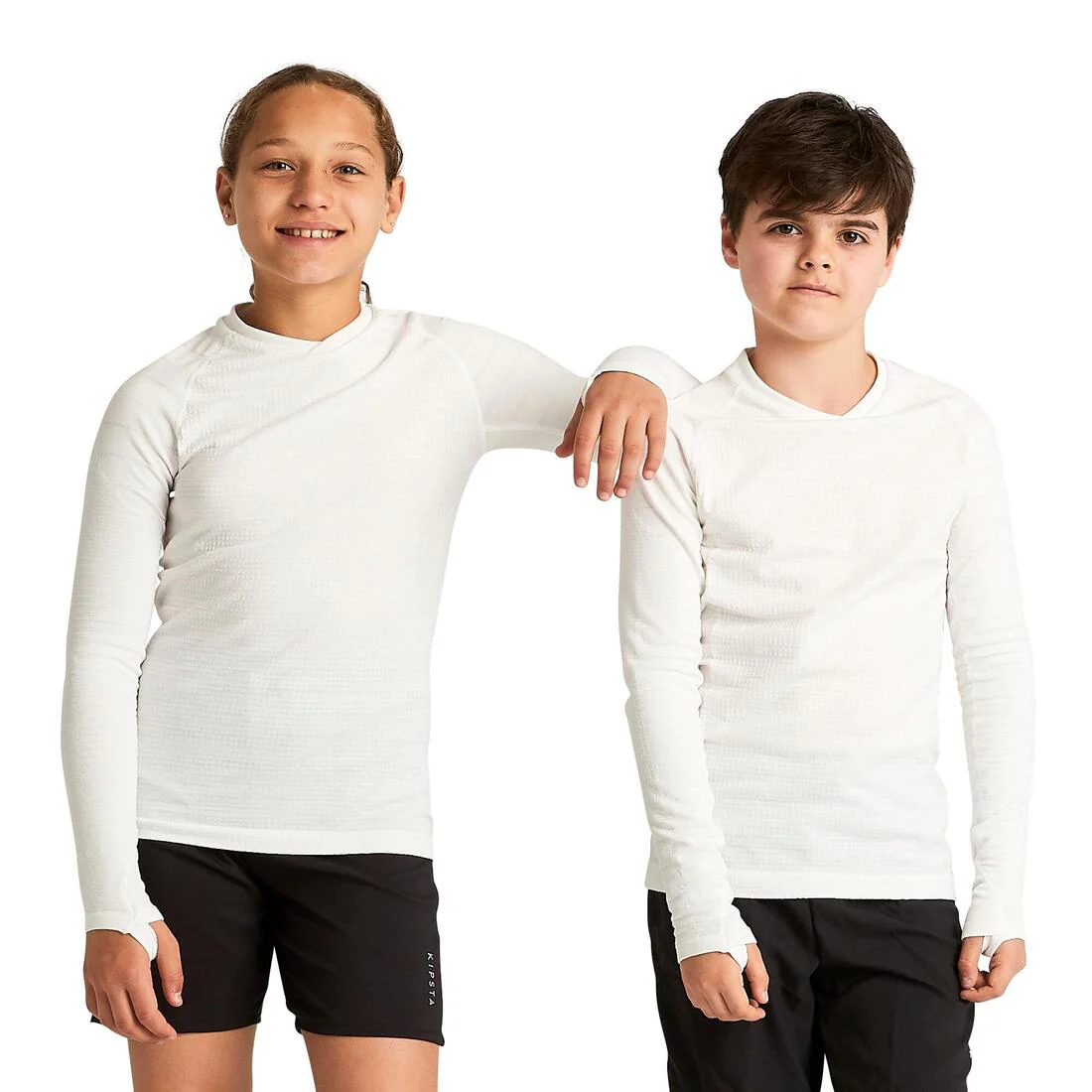 Playera de futbol térmica interior de manga larga negra para niño Keepdry 500