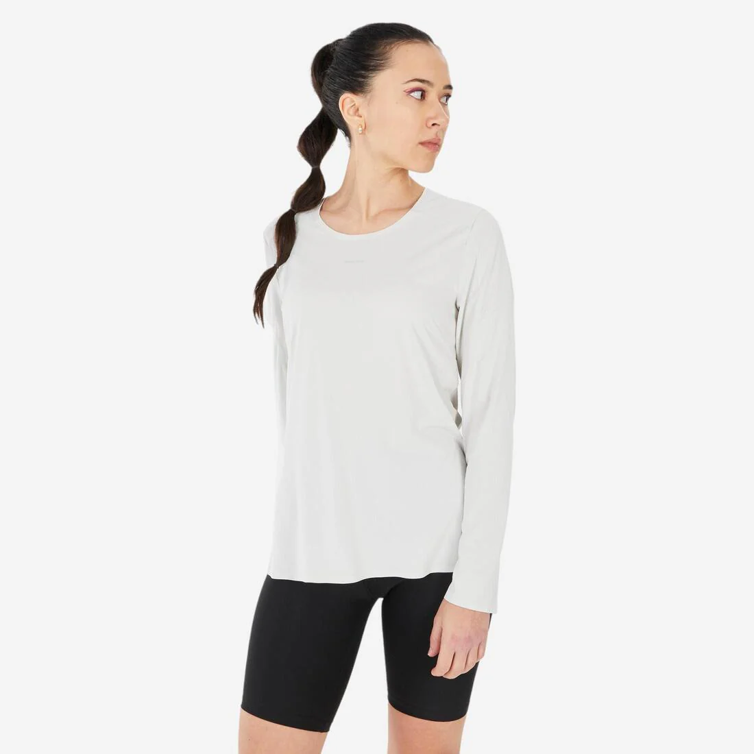 Playera de manga larga de senderismo beige para mujer MH500