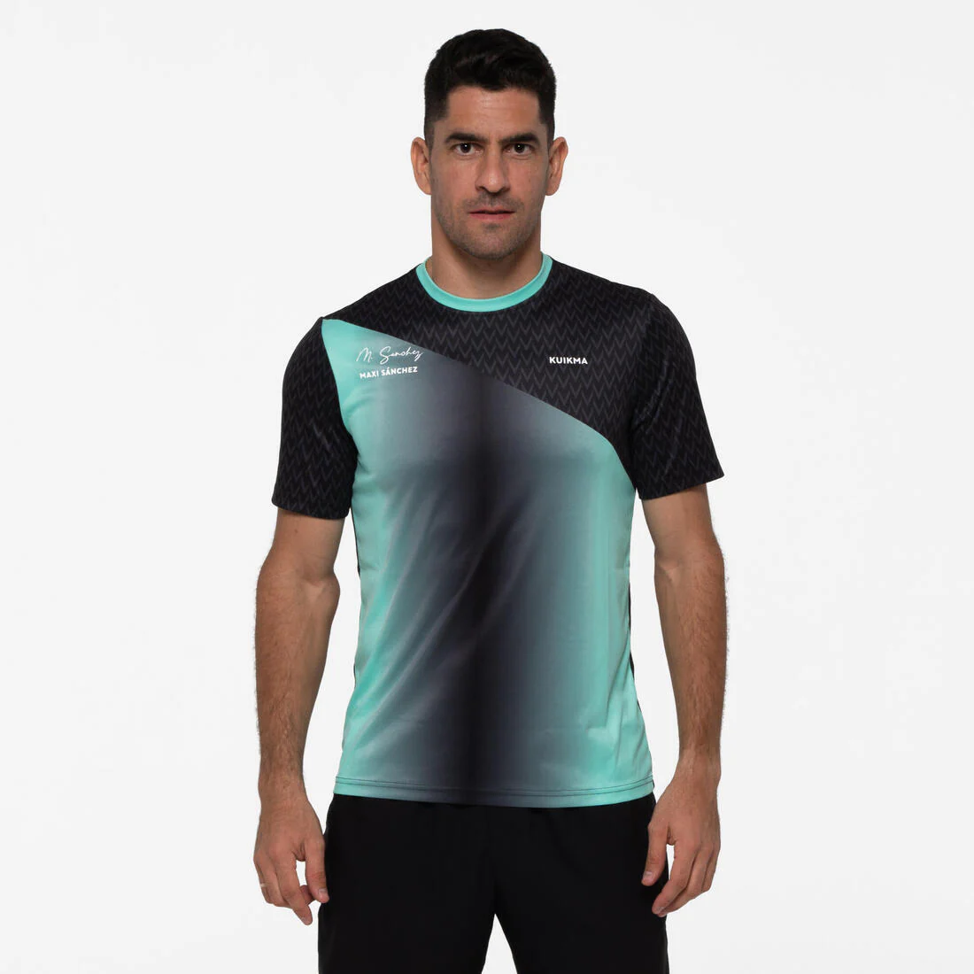 Playera de pádel manga corta transpirable hombre - 500 verde negro Maxi Sanchez